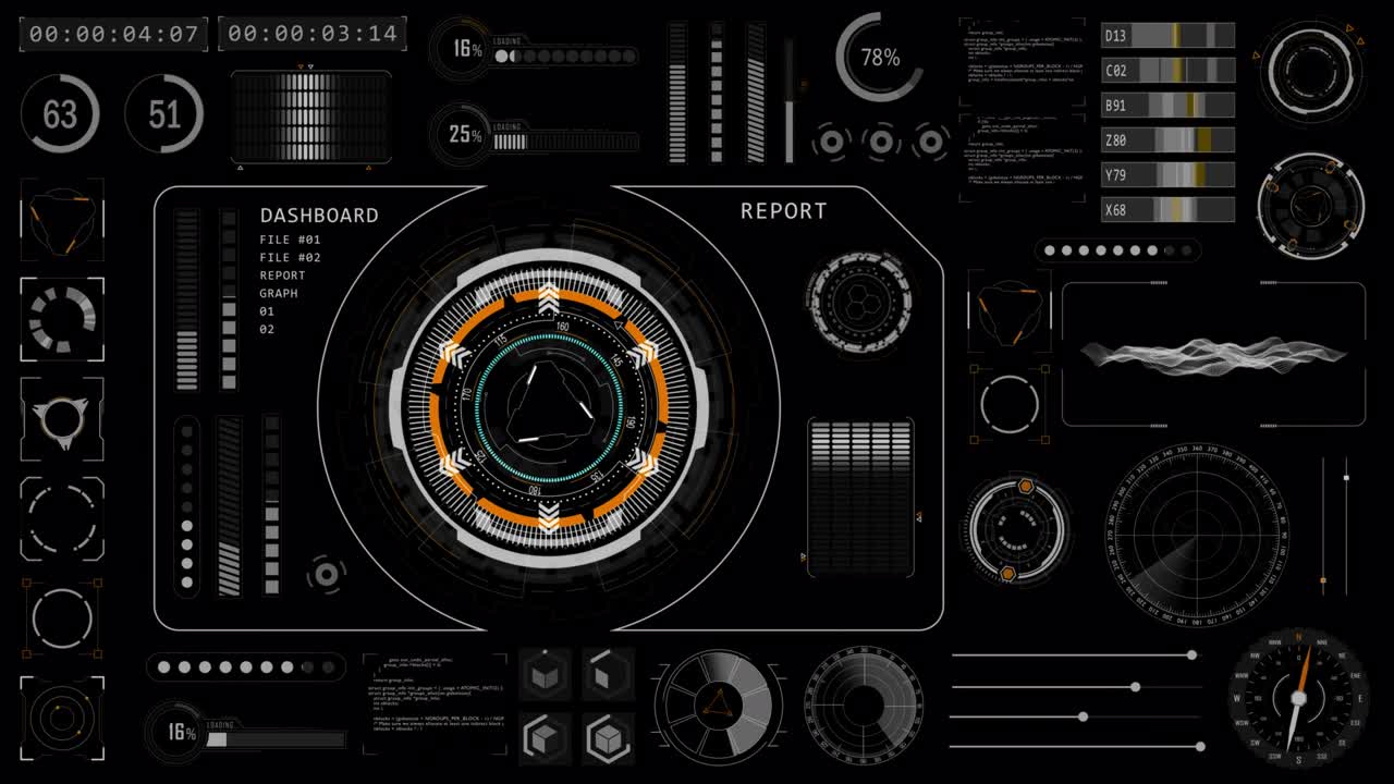 Motion graphic of Head up display ( HUD UI ) technology interface screen with futuristic elements graph and chat panel abstract background alpha channel included