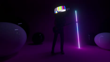 synthwave guitarist with tv head