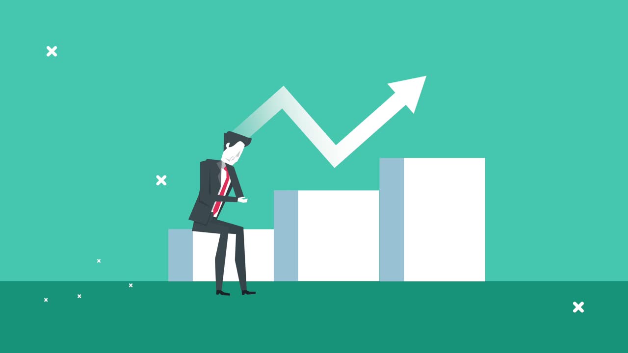 elegante hombre de negocios sentado en el carácter de las estadísticas