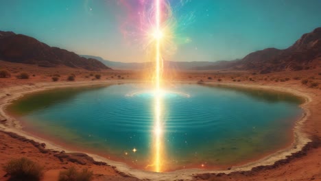 cosmic portal over a desert lake