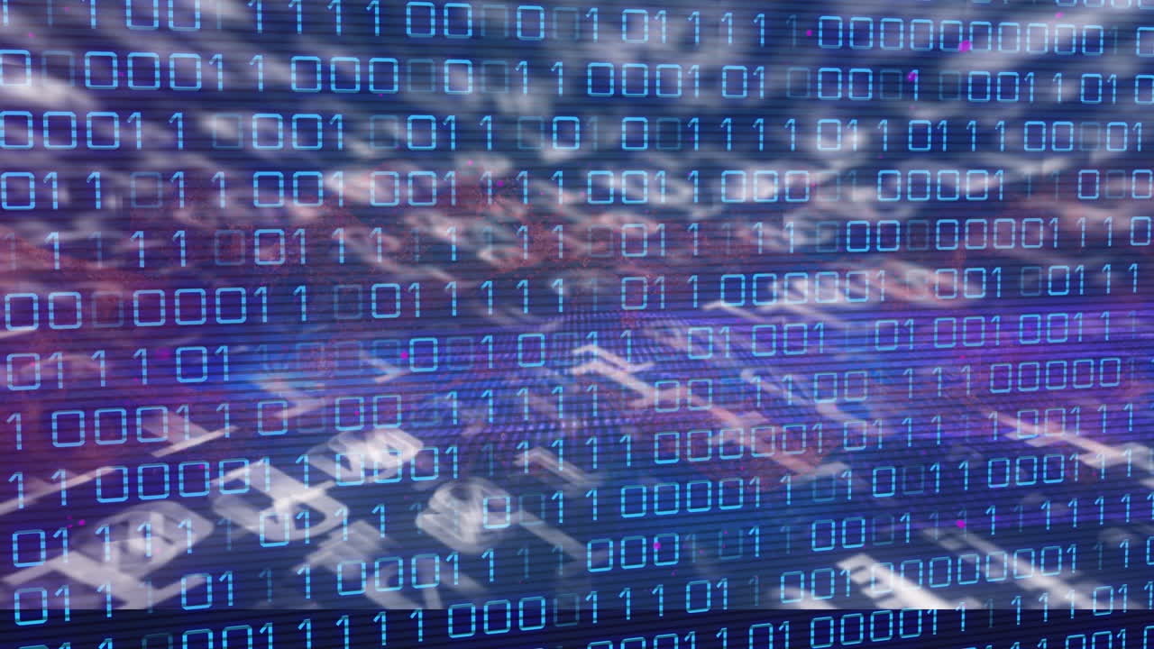 animación del procesamiento de datos sobre un fondo azul