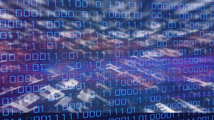 Animation of data processing over blue background