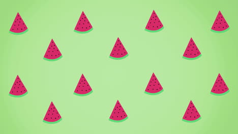 animación de sandías individuales flotando sobre un fondo verde