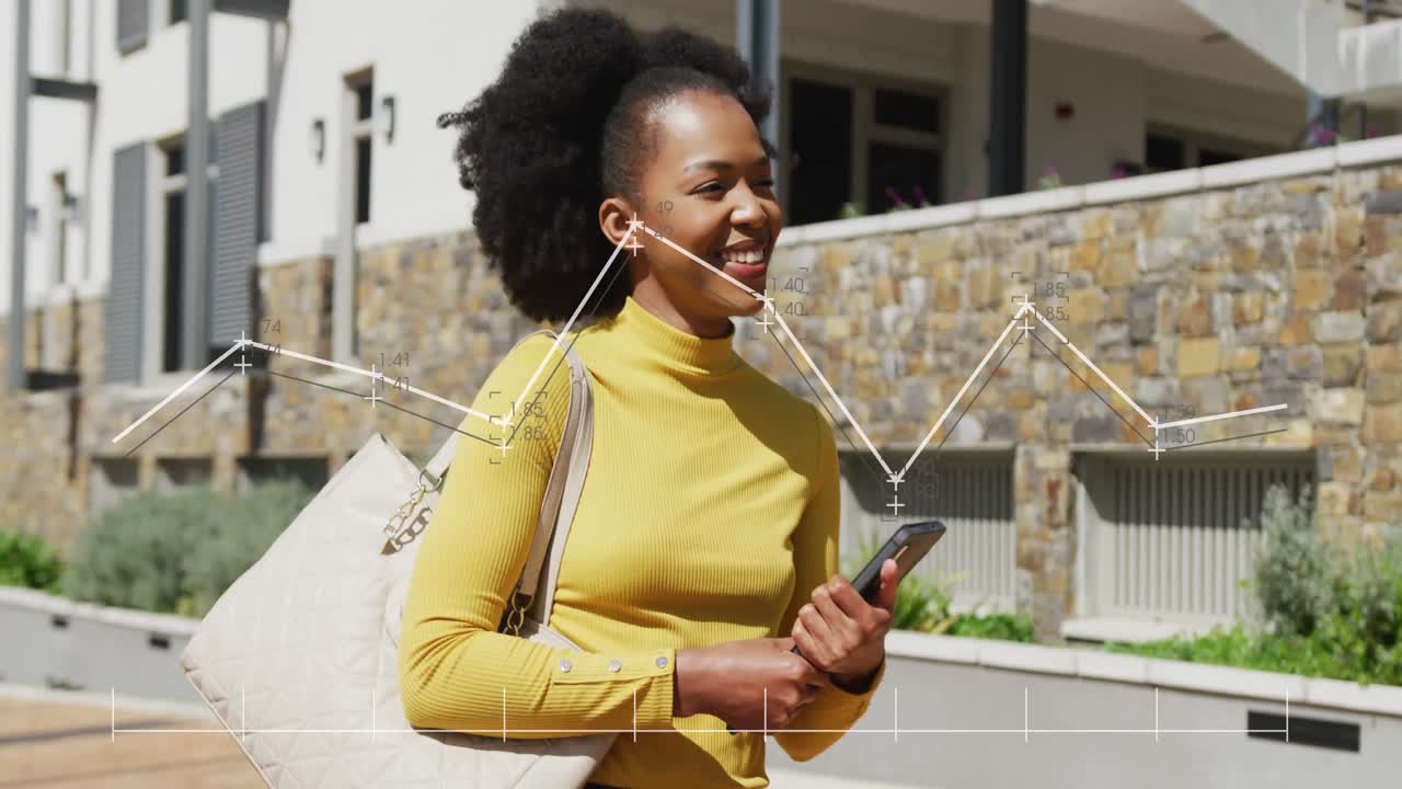 animazione di connessioni con l'elaborazione dei dati su una donna d'affari afroamericana.