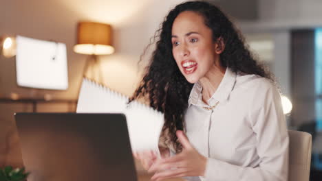 angry, video call and work fight of a woman