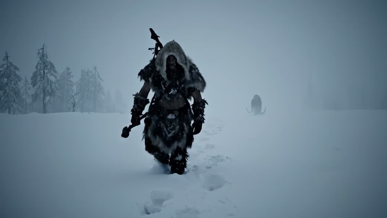 Hunter in a Snowy Winter Landscape
