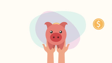 hands lifting piggy savings with coin money dollar