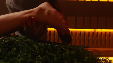 foot massage in a sauna