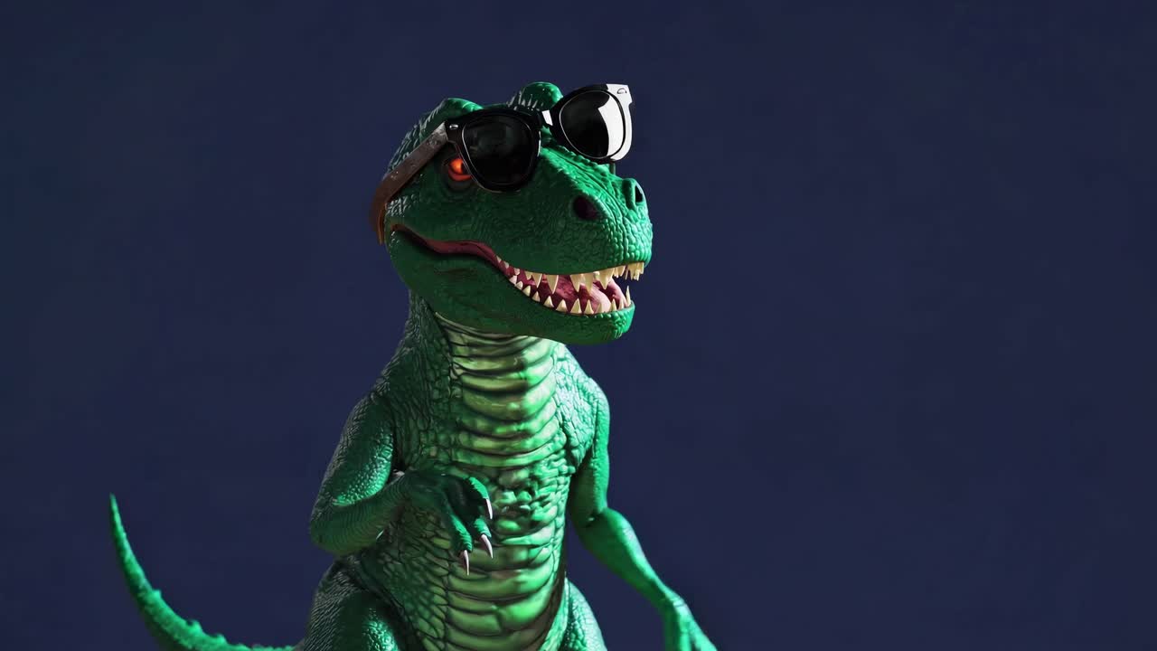 un lindo t-rex verde con gafas de sol