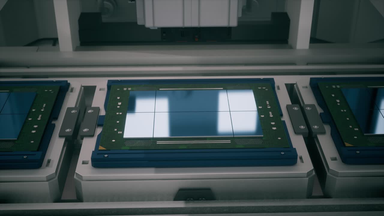 Electronic Circuit Boards On A Modern Assembly Line, Computer Processors Or Microchips On A Production Line