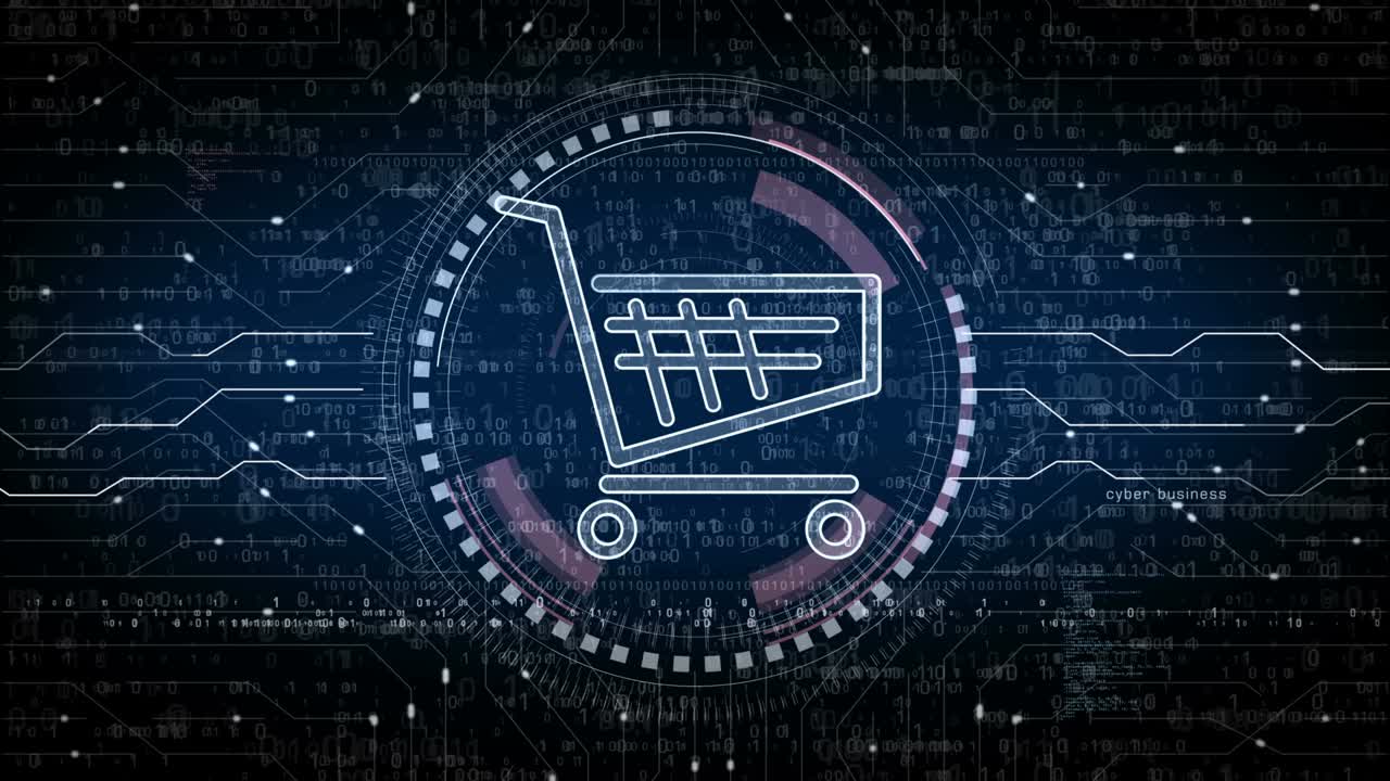 쇼핑 카트 아이콘 온라인 상업 및 비즈니스 상징 루프 디지털 개념