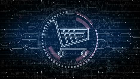 icono de carrito de compras comercio en línea y ciclo de símbolo de negocio concepto digital