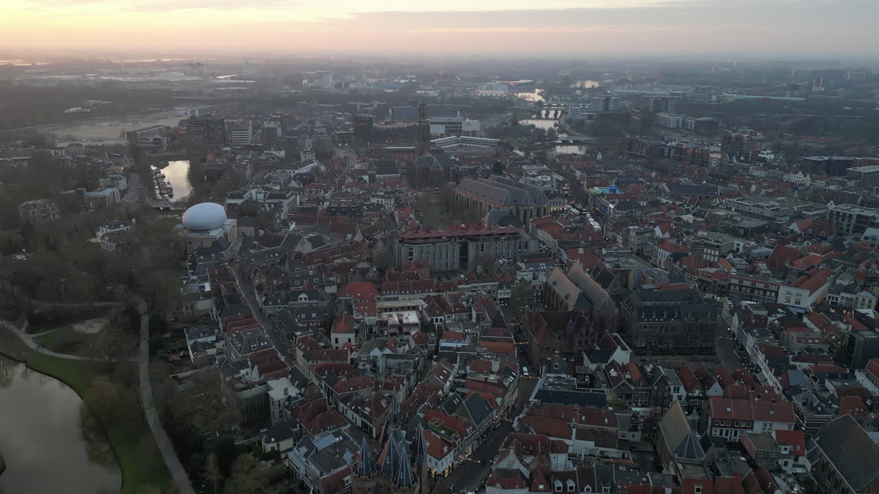 Zwolle, Overijssel sunset drone view, the Netherlands