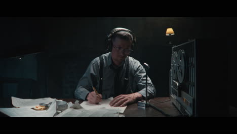 An intelligence officer listens to the wiretap recordings