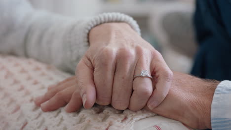 close up old couple holding hands gently touching sharing romantic connection expressing love after long marriage kindness forgiveness concept 4k footage