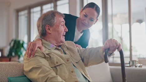 Caregiver,-retirement-and-elderly-man-on-sofa