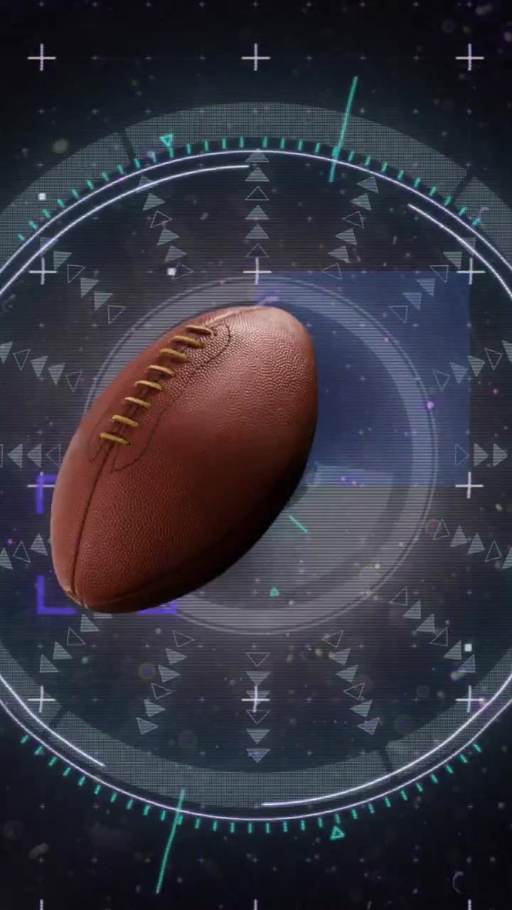 Animazione di scansione con mirino ed elaborazione dati su palloni da rugby.