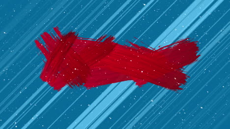 animation of red shapes and snow falling on blue background