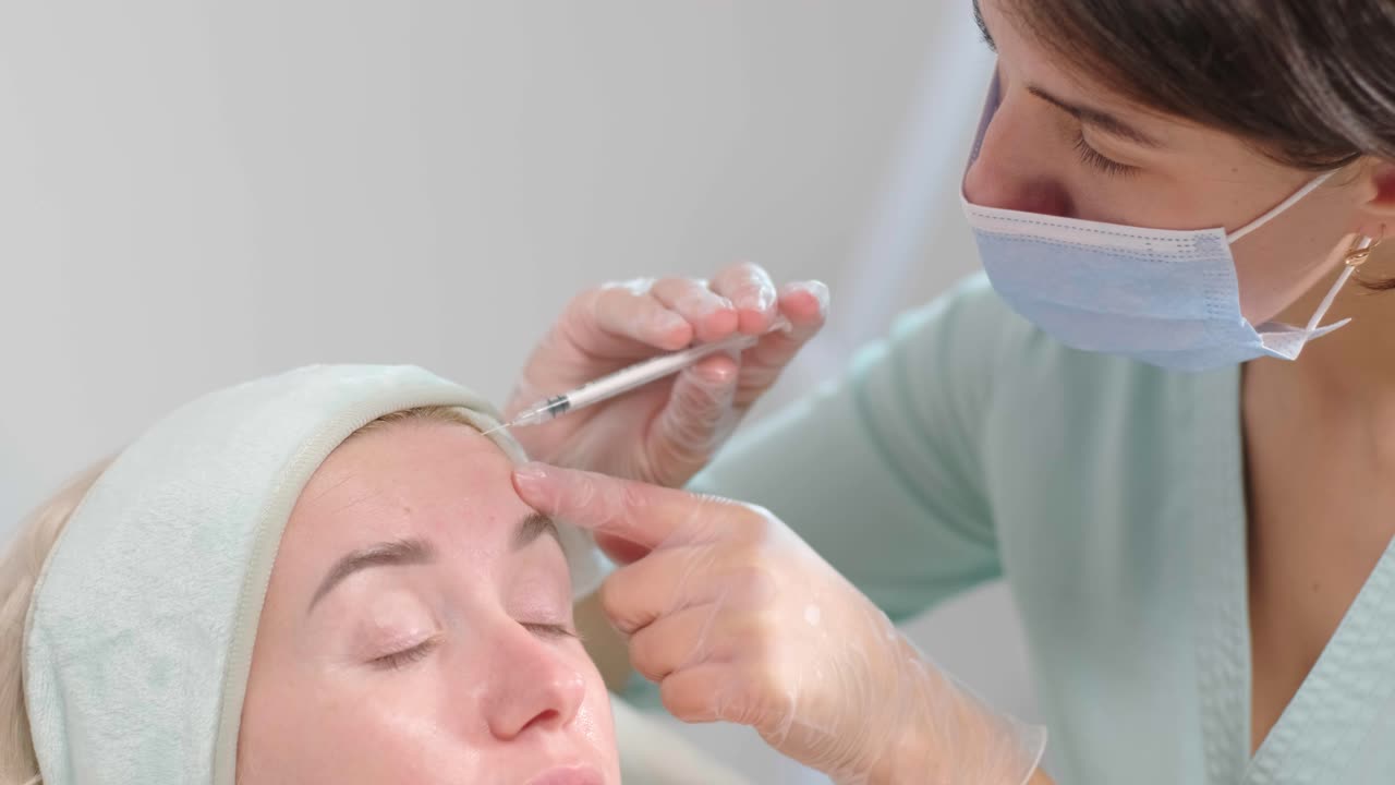 procedimiento de inyección de botox en la clínica de cosmetología moderna. terapia botulínica