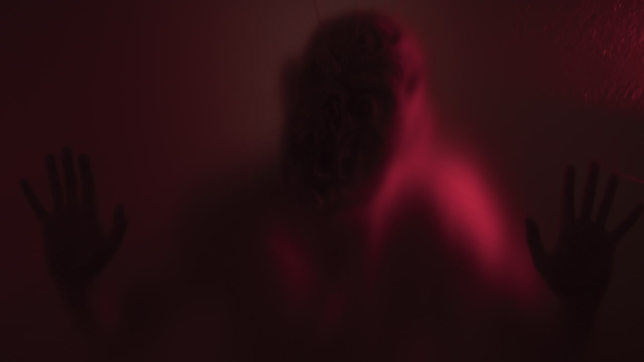 Halloween Horror Monster Behind a Transparent Curtain The Dark Night