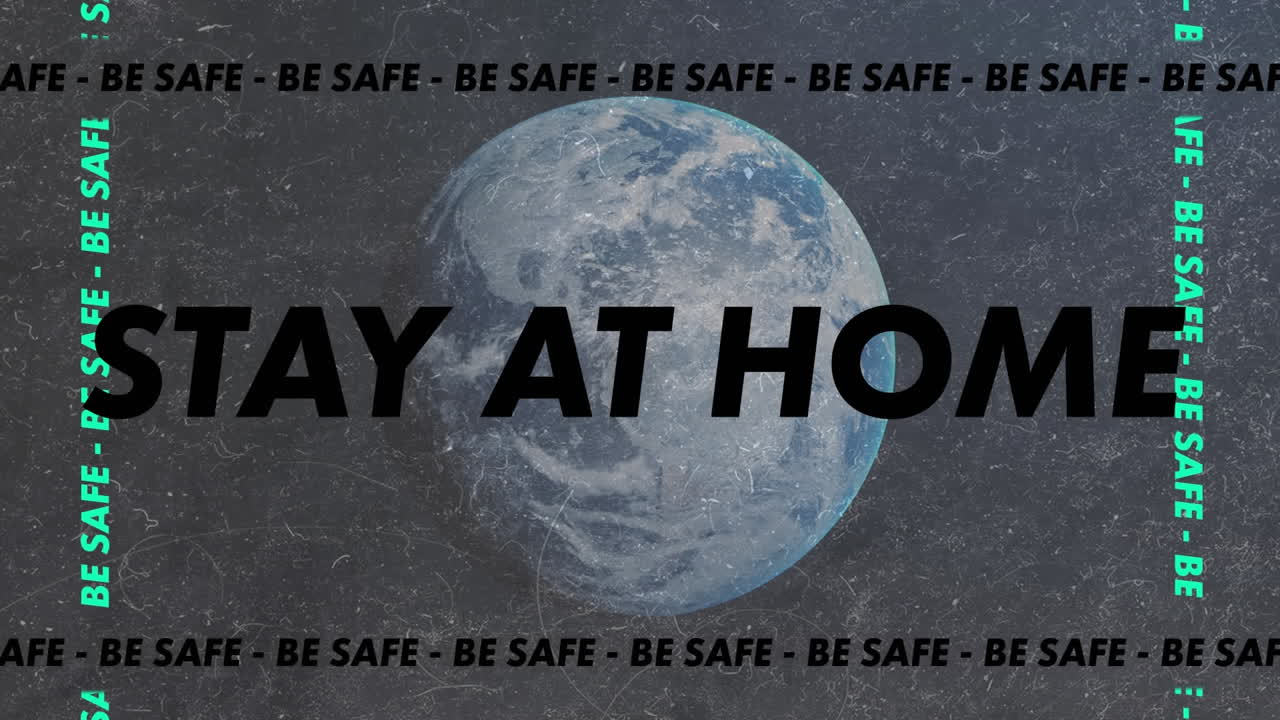 코로나 19의 애니메이션 집에 머무르기 전 세계 텍스트