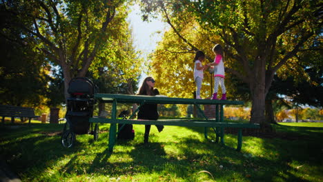 mother and daughters picnicking in the park