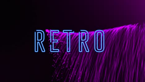 animation of retro text over glowing purple lights on dark background