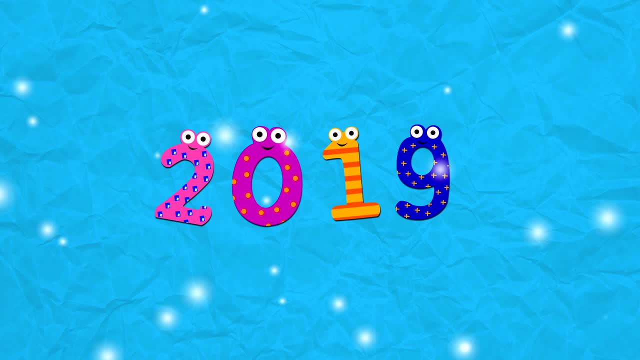 2019년 새해 추상 배경과 만화 숫자 (loopable)