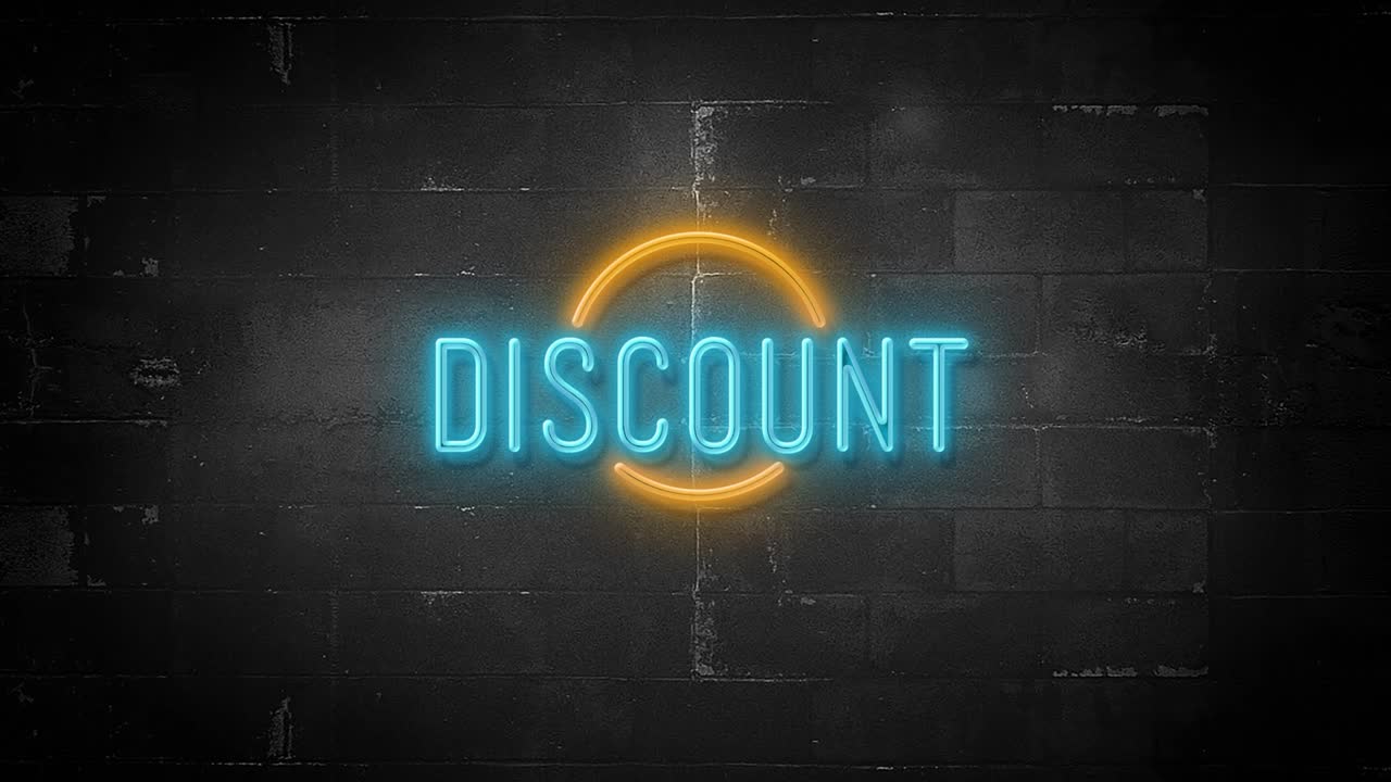 Discount Message on Flickering Neon Sign in 4K Resolution