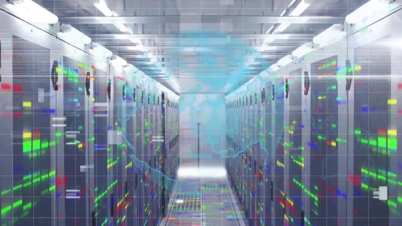 Digital Globe Overlay in Modern Data Center Server Room