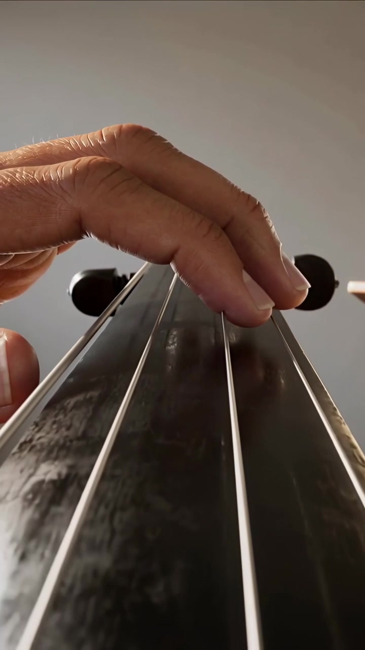 Vertical video: Responding to note left hand shifting up fingerboard at home, pressing strings