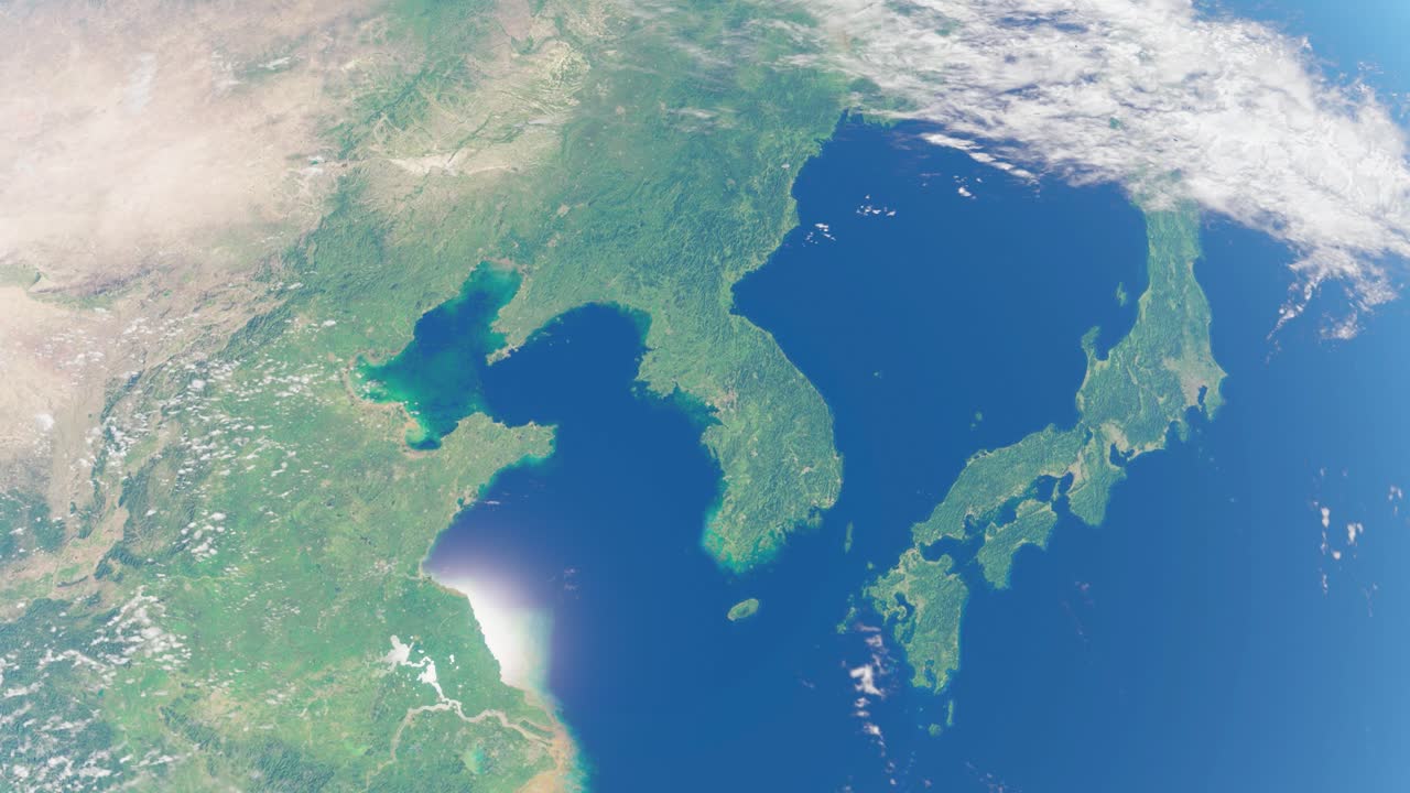 3D Animation showing North Korea from space