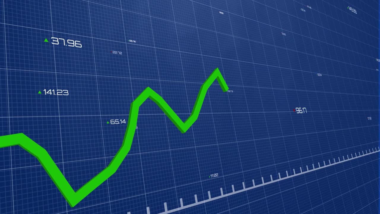 Animation of graph with changing numbers over grid pattern against blue background