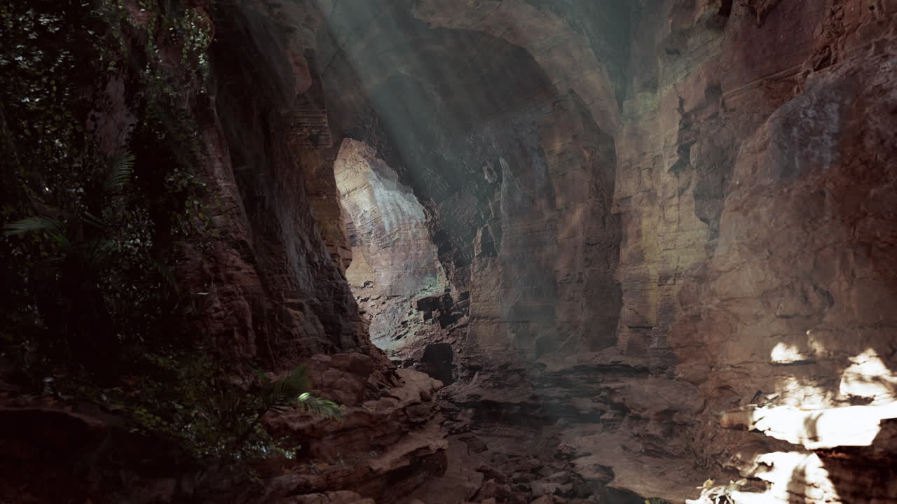 la luz del sol fluye hacia una cueva profunda.