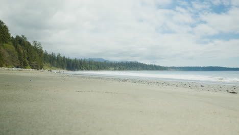 Breiter,-Bewaldeter,-Einsamer-Strand-Auf-Der-Insel-Vancouver-–-Sanfte-Rechte-Pfanne