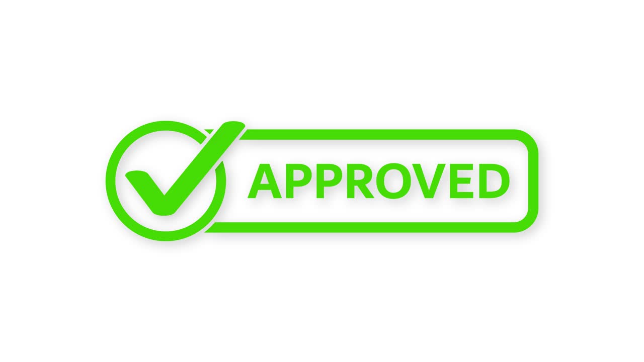 승인된 우표. 빨간색 둥근 그룬지 승인된 표지판. 모션 그래픽.