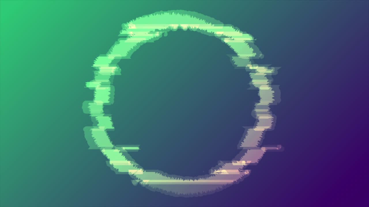 추상적인 글리치 효과 빛나는 원 운동 배경