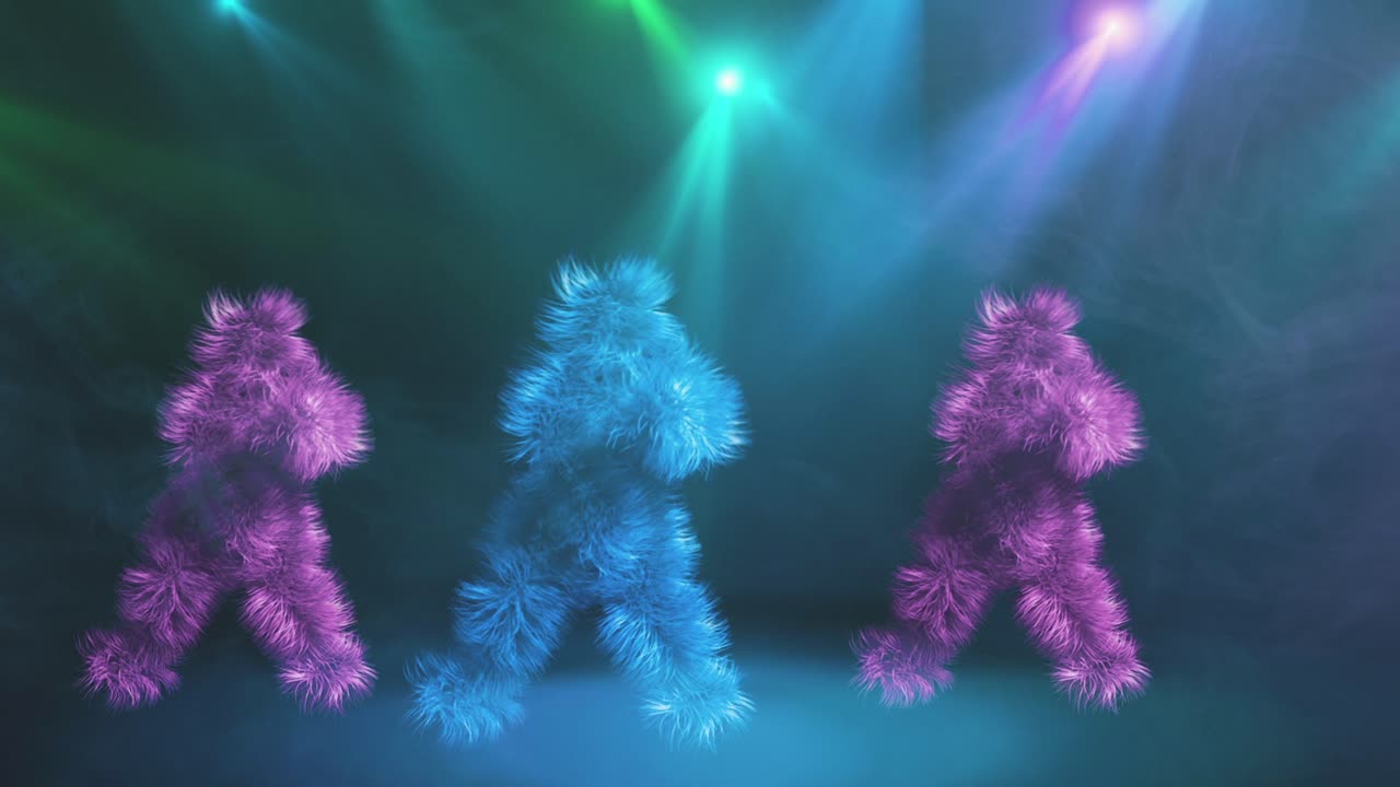 figuras peludas en un escenario