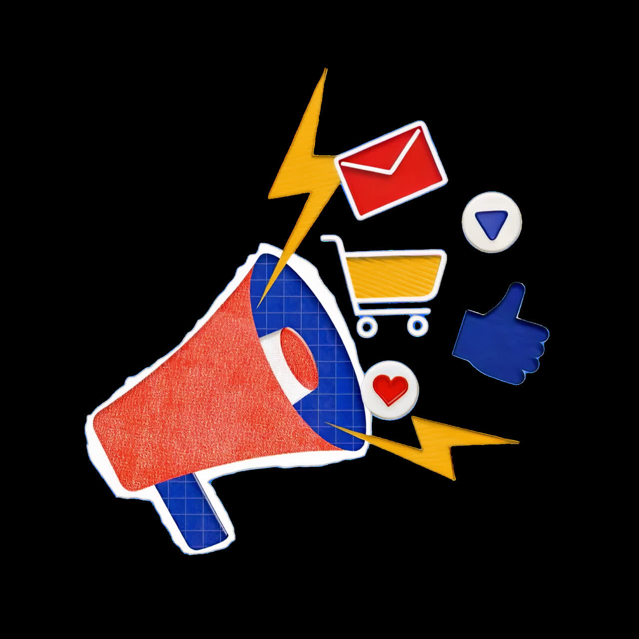 Digital marketing communication symbols animation isolated asset, transparent 4K video, alpha