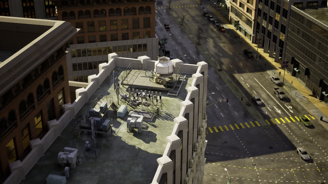 City life and architecture shine on a sunny rooftop view