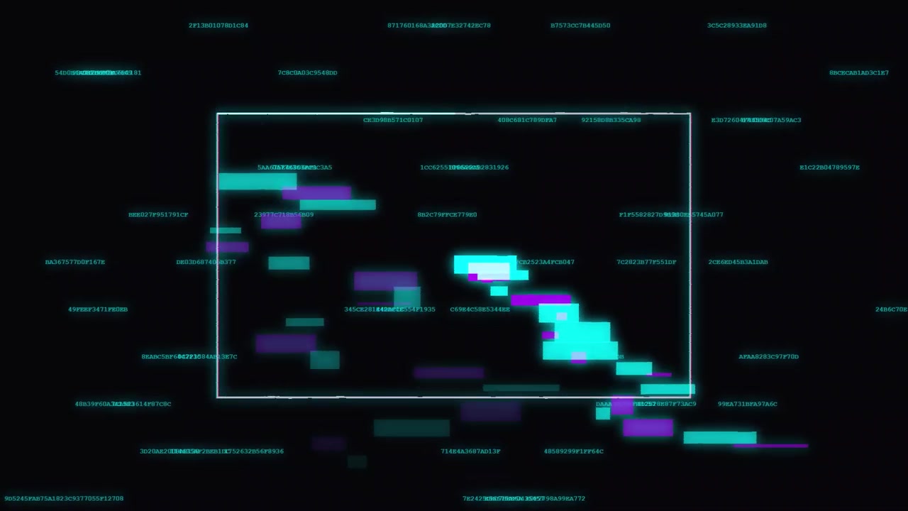 Cornice glitch digitale con flussi di dati fluttuanti