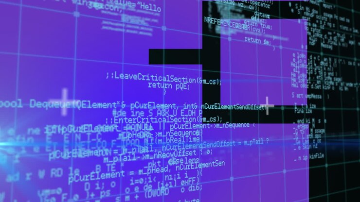 Анимация обработки данных на фоне фигур на синем фоне