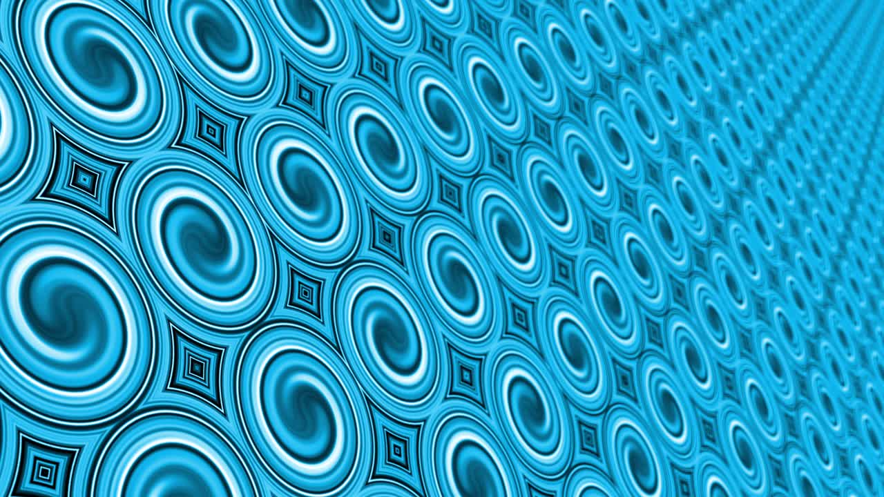 Blue abstract background, motion spiral circles repeating endless  kaleidoscope patterns loop. 4K 3D rendering seamless loop ornamental geometric screen show moving pattern blue art elegant animation.