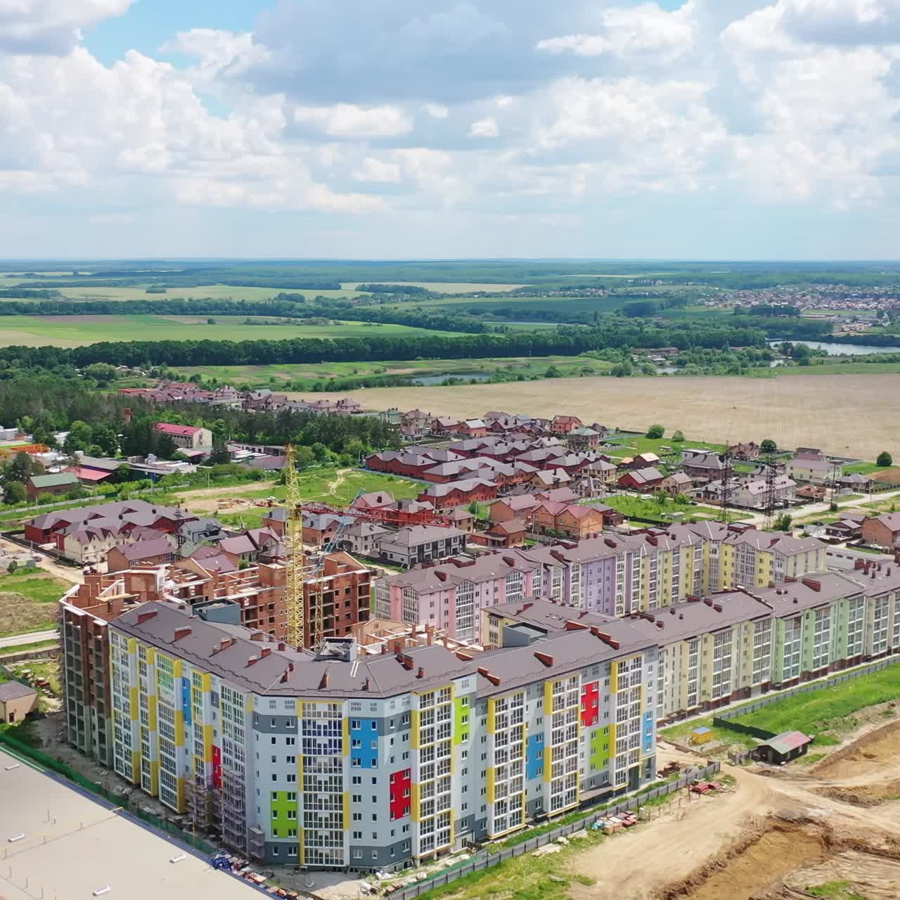 New Constructions Development Site. Construction progress of new modern apartments in city