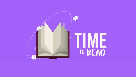 tiempo para leer letras con libro abierto aprendizaje animación