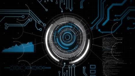 animation of interface with round scanner, microprocessor connections and data processing
