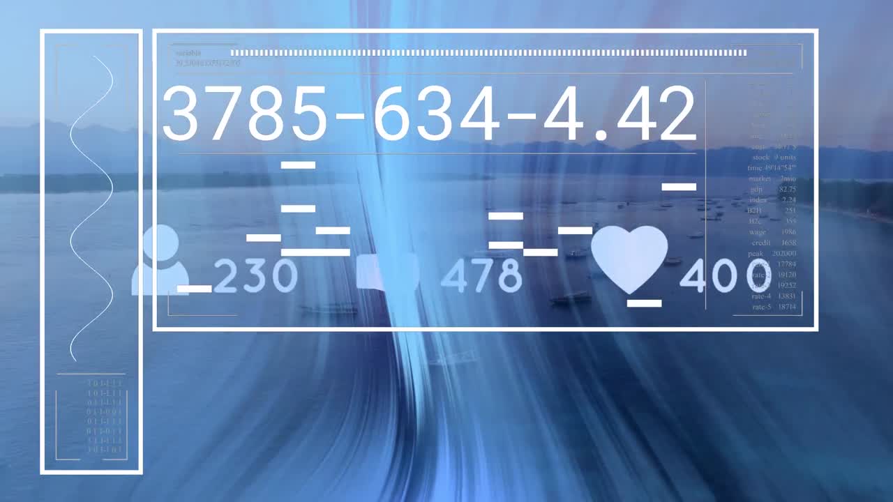 데이터 처리의 애니메이션이 풍경 및 미디어 아이콘을 통해