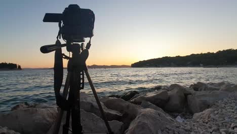 making timelaps with professional camera at sunrise