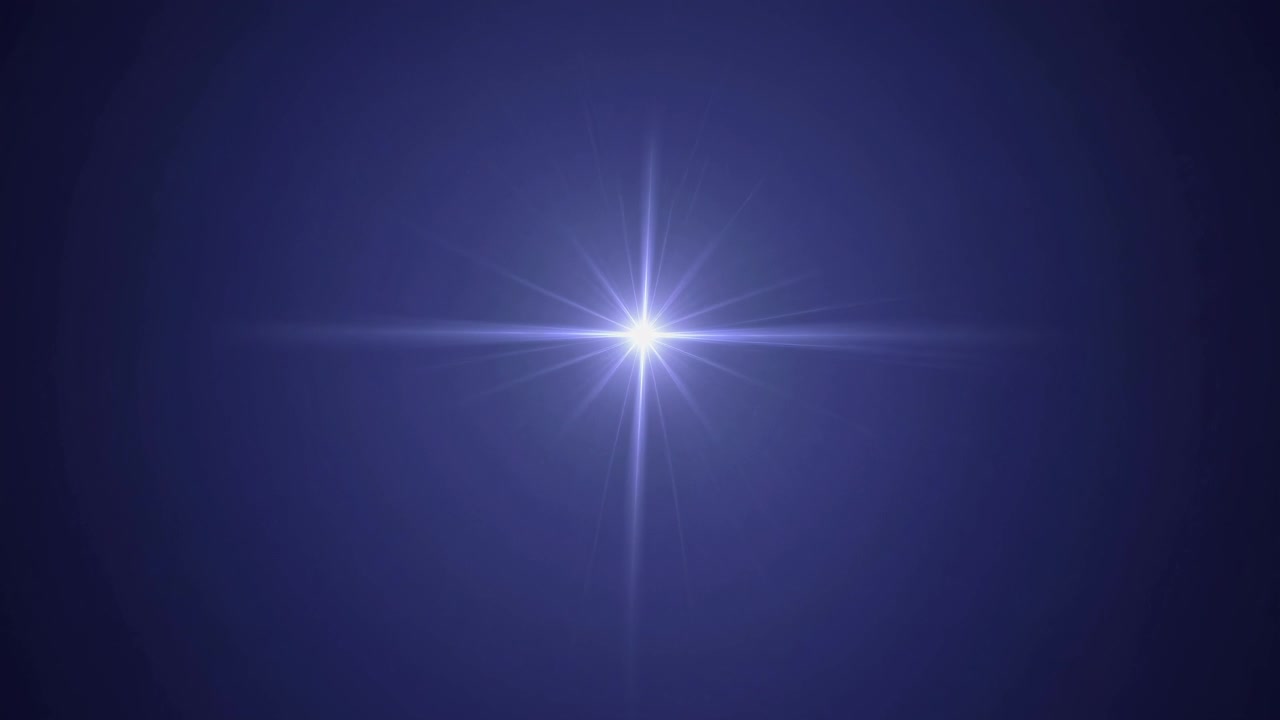 Bright Pulsating Star Light with Optical Lens Flare on Blue Background