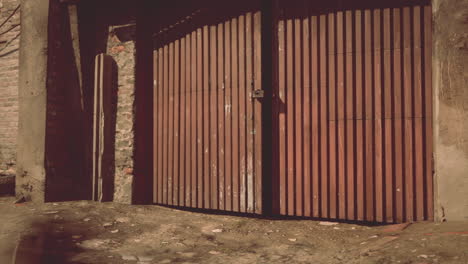 old wooden door in a brick wall